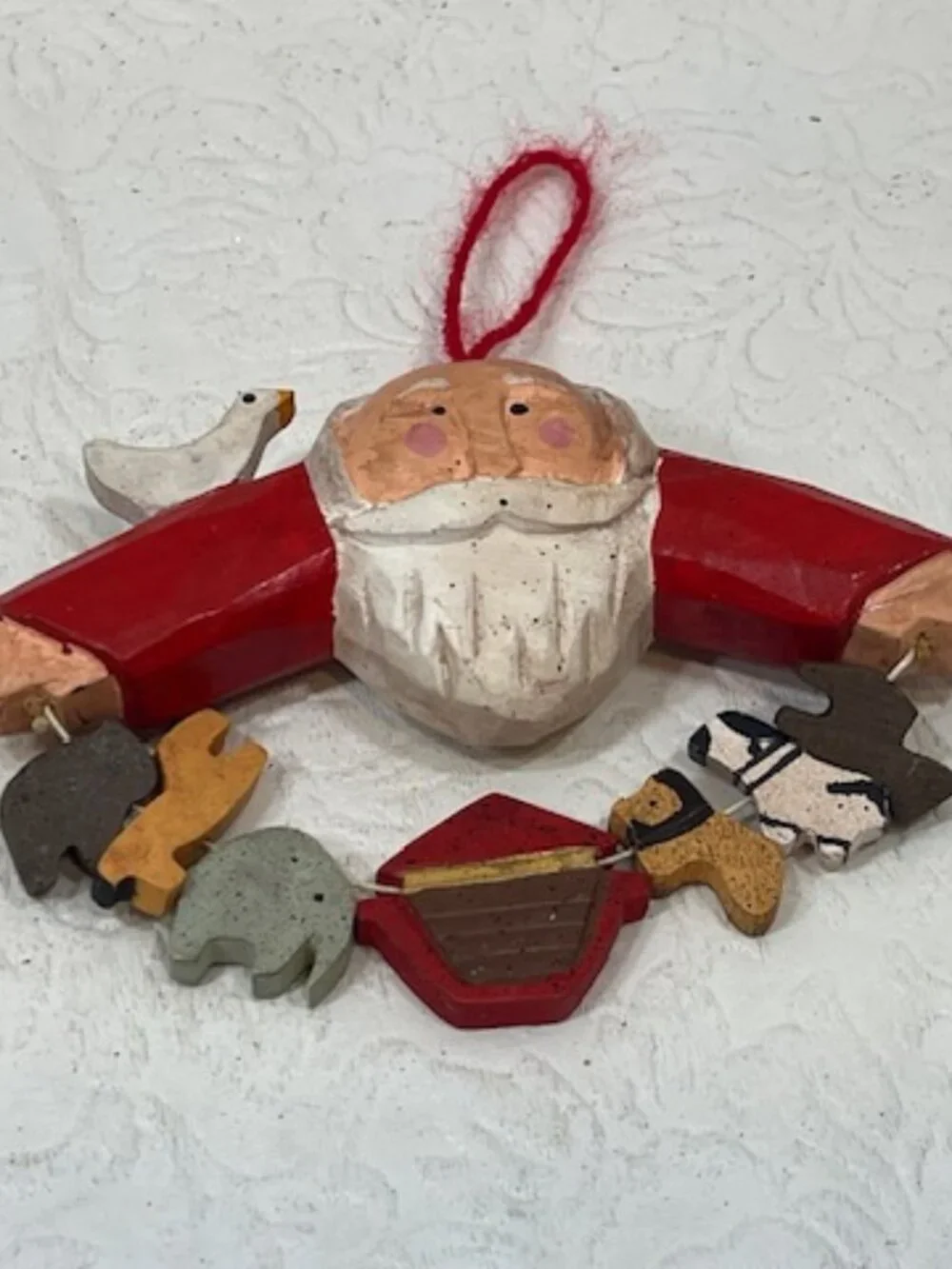 VTG Wooden Santa Noah's Ark Animals Christmas Ornament Folk Art Decor 4